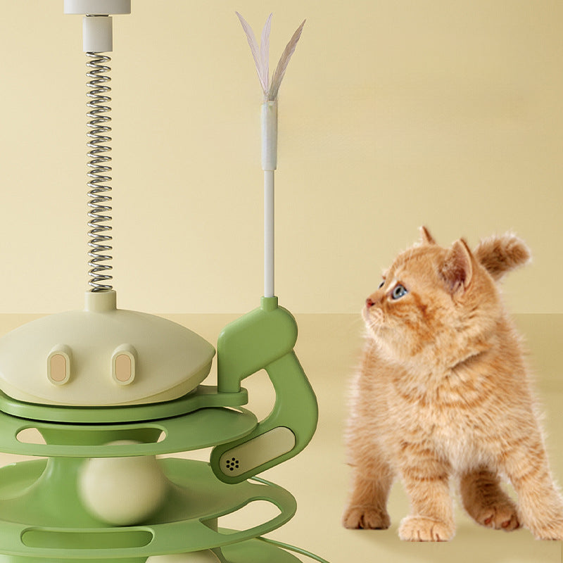 Rotating Plate For Cat, Windmill With Leaking Food, Feather, Cat Stick, Four-layer Tower, Tracks, Entertainment Plate, Cat Toy