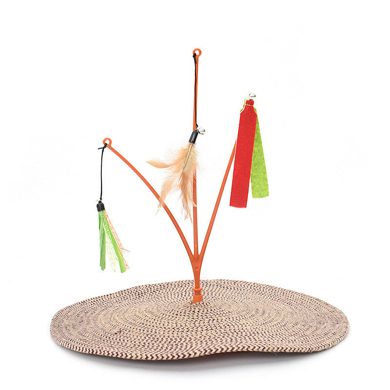 Italian Swing Tree Cotton Rope Cat Scratch Pad Feather Funny Cat Stick