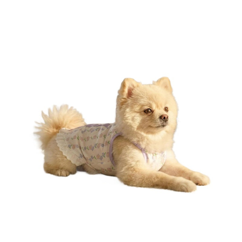 Pet Cat Hair-Proof Little Floral Suspender Dress