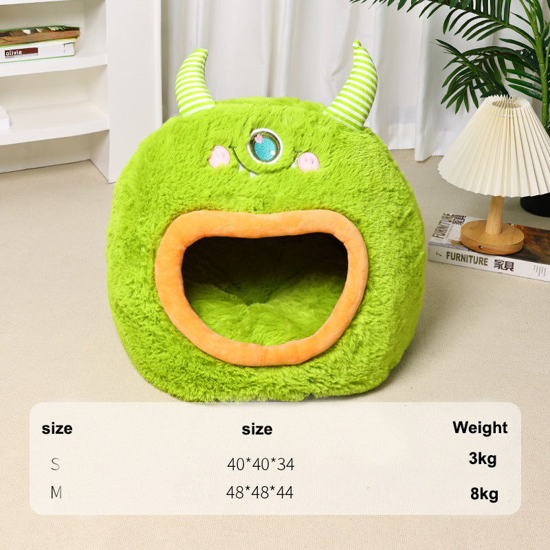 Fully Enclosed Safe And Cozy Cartoon Monster Pet Bed For Dogs And Cats Four Seasons Universal Soft And Warm For Winter Cat House