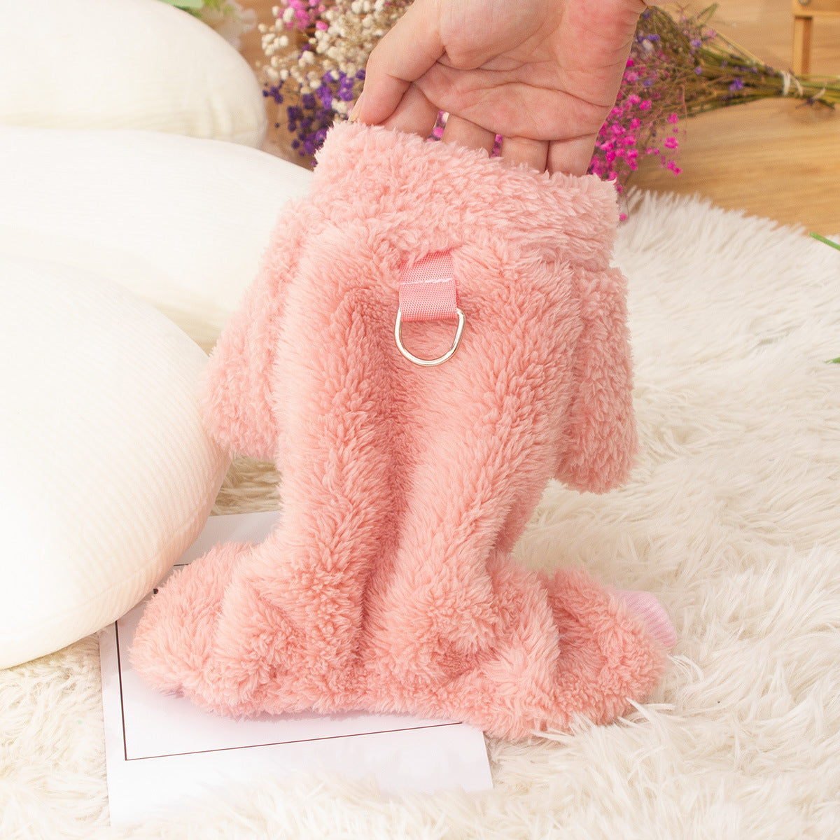 Dog Clothes Four-legged Pet Clothing Autumn And Winter Double-sided Thick Plush High Collar Warm Pet Clothes Cute Towing Ring