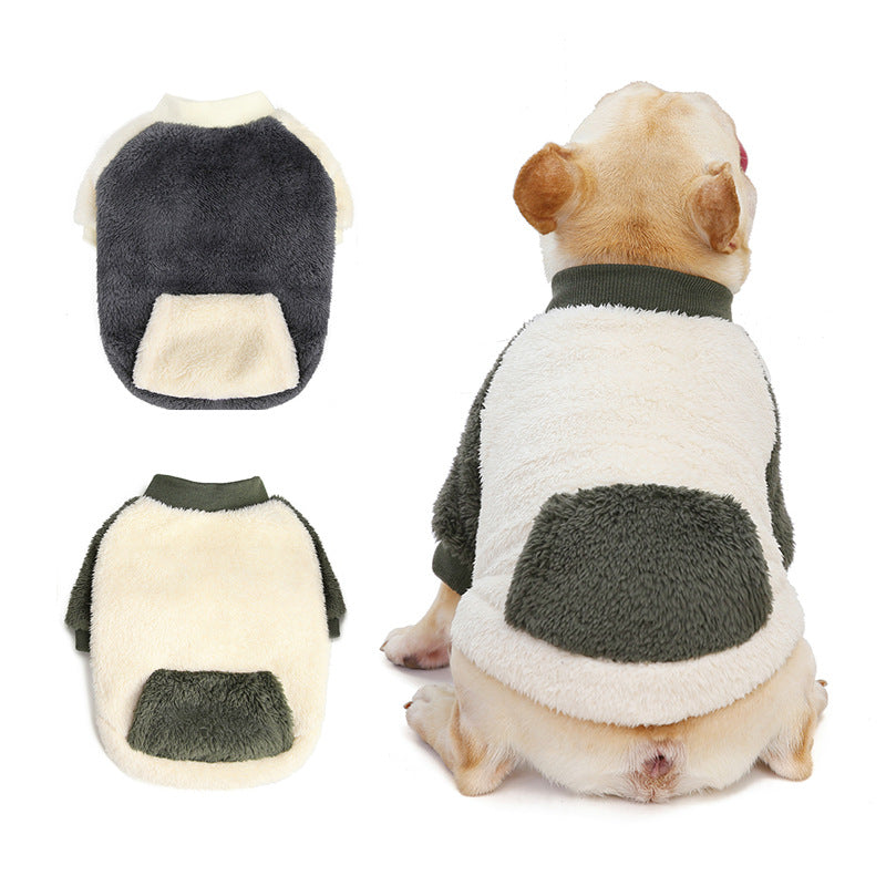 New Pet Clothes Round Neck With Pocket Warm Micro-elastic Bucket Poodle Dog Clothes