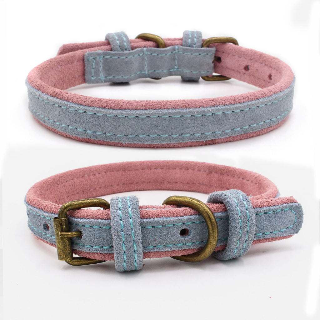Double Contrast Color Nubuck Leather Pet Collar