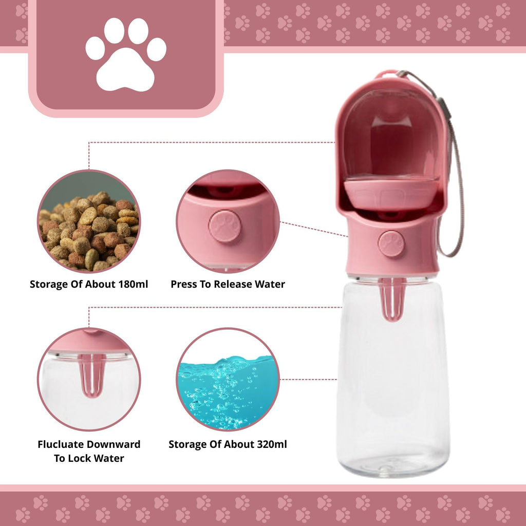 Leak Proof Portable Dog Water Bottle With Bowl Travel Pet Water Dispenser For Walking & Hiking Food Grade Plastic Choose From 3 Colors