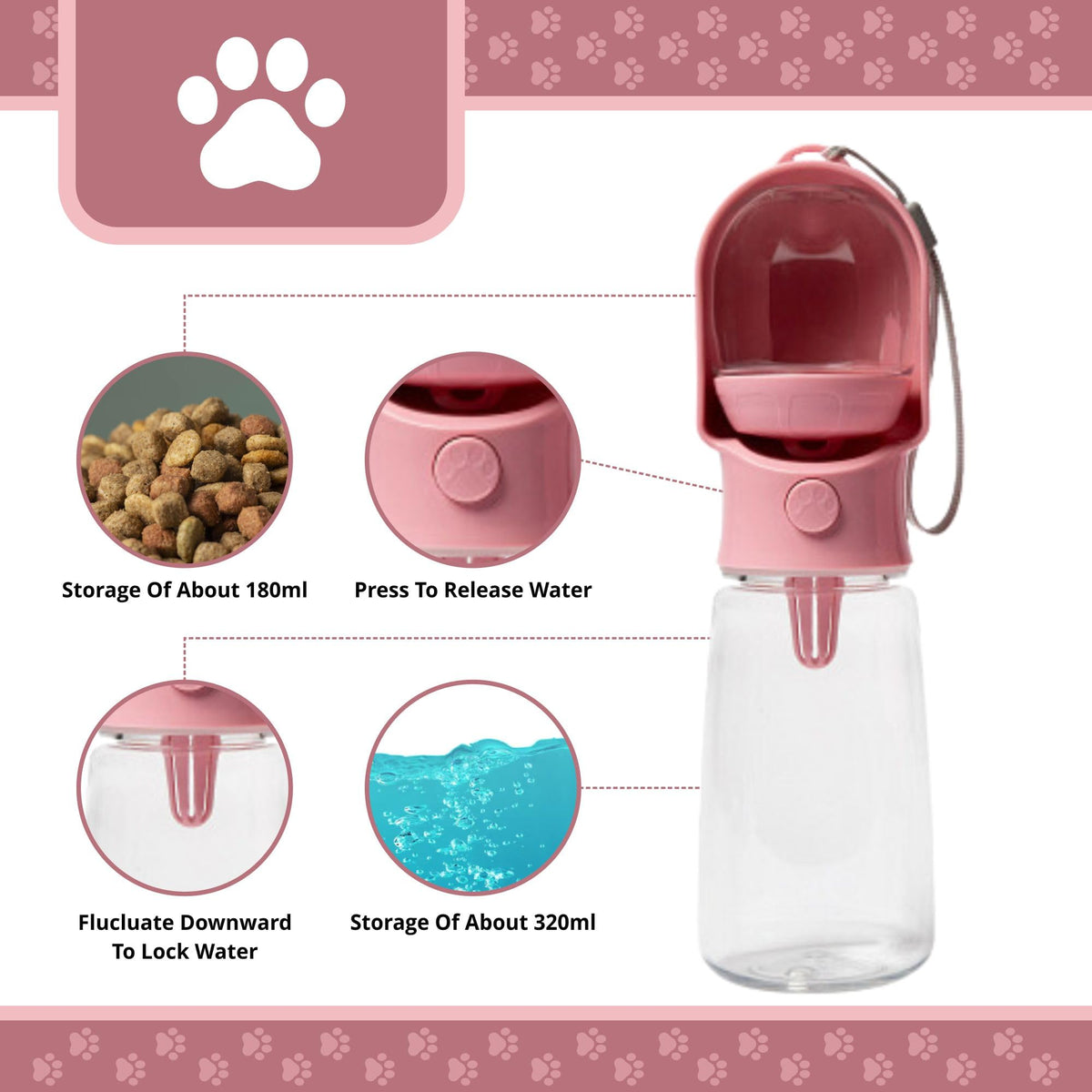 Leak Proof Portable Dog Water Bottle With Bowl Travel Pet Water Dispenser For Walking & Hiking Food Grade Plastic Choose From 3 Colors