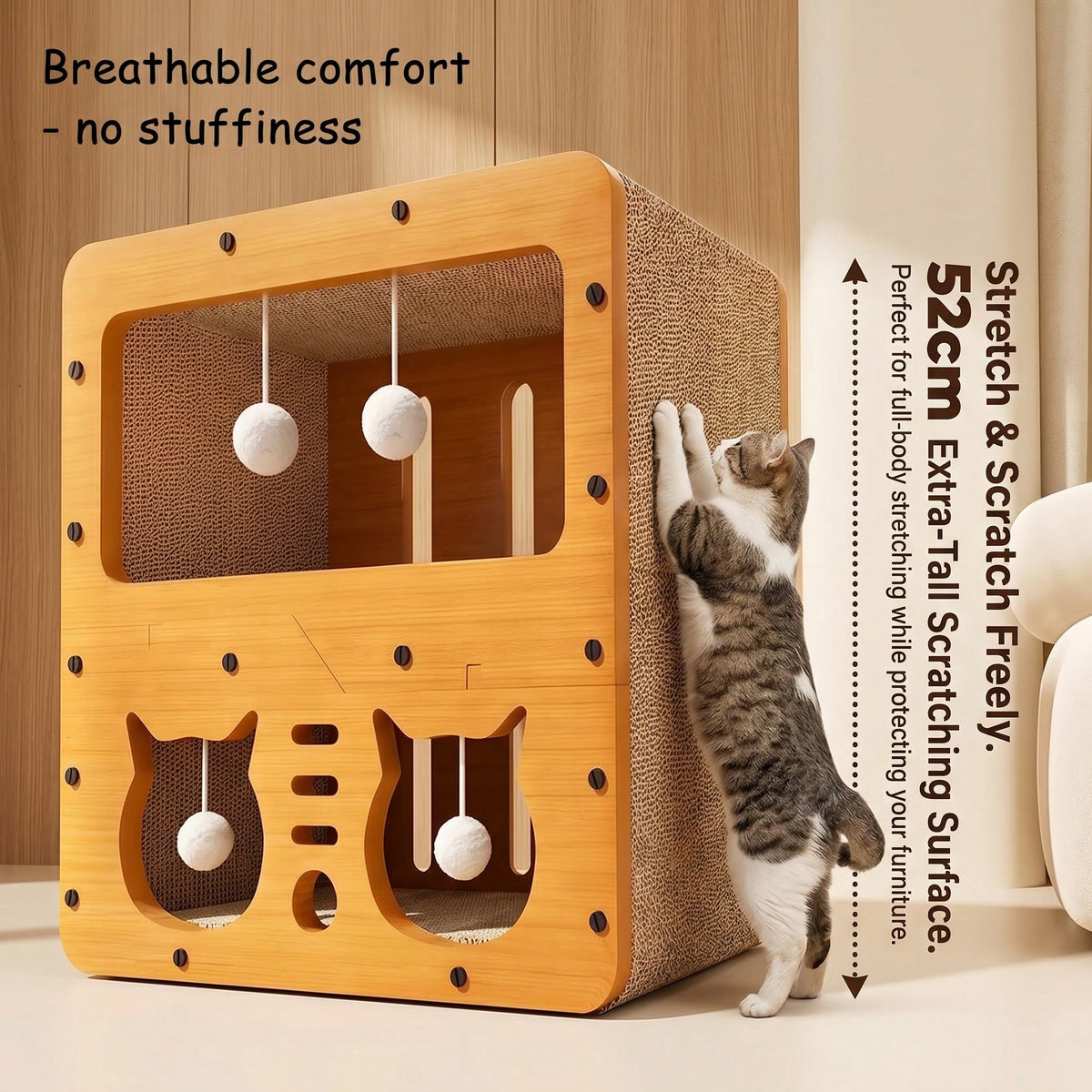 2 Styles Double Layer Cat Scratcher House Multifunctional Corrugated Paper Cat Nest Villa Large Space Cat Cave Bed With Hanging Ball Toy Wear
