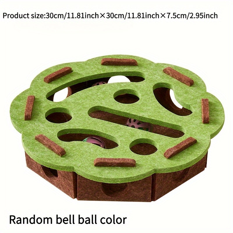 Interactive Cat Puzzle Toy With Maze Tunnel, Bell Ball & Pathways - No Batteries Needed, Durable Felt Construction - Mental Stimulation & Hunting