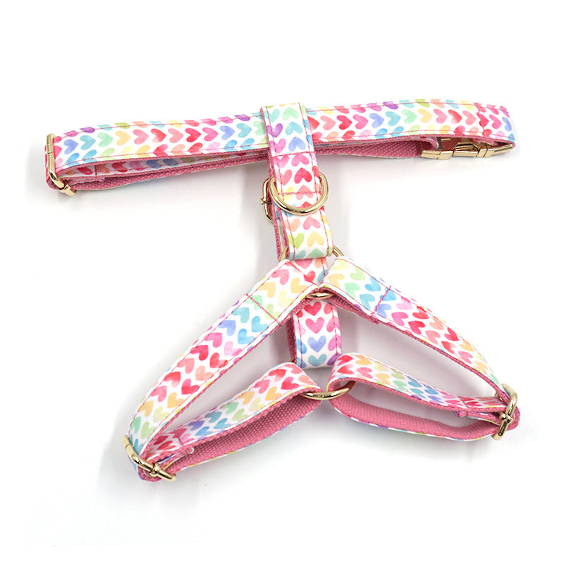 Letterable Cute Colorful Heart Dog Chest And Back Pet Chest Strap Gold Buckle Dog Chest And Back
