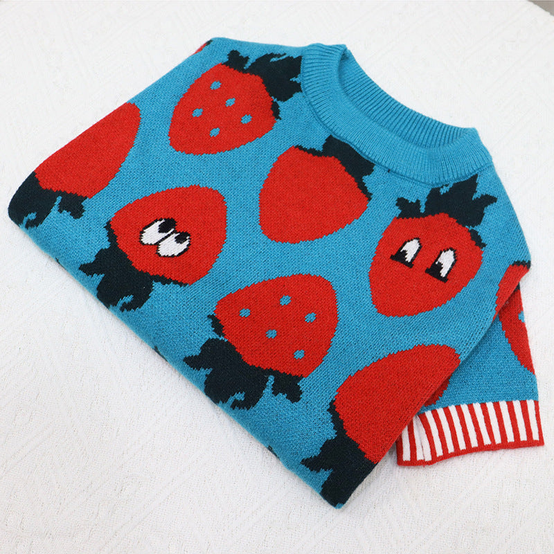 Canine Sweater Strawberry Cartoon Short Fat Dog