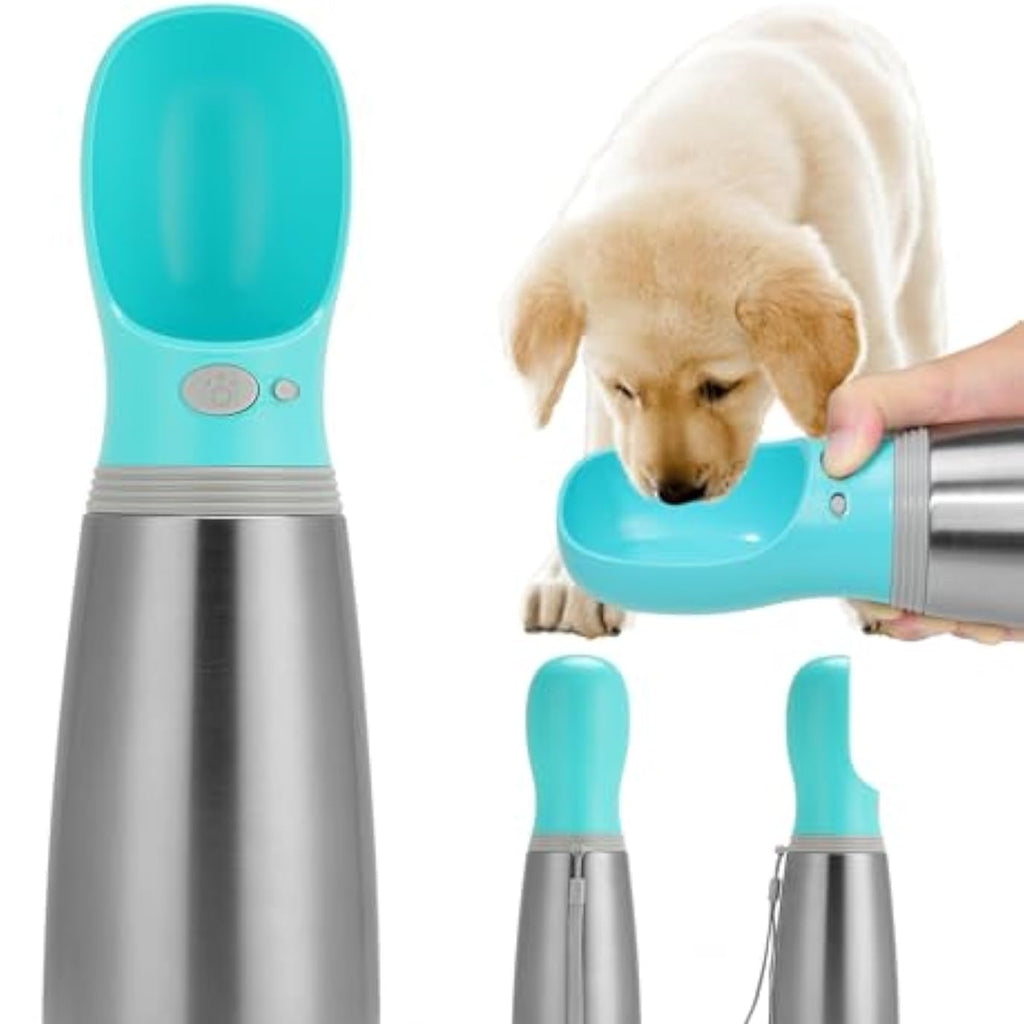 Portable Dog Water Bottle 700ml Stainless Steel Leak Proof Puppy Water Dispenser With Drinking Feeder For Pets Travel Walking Hiking And Outdoor