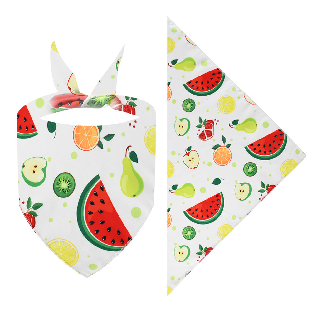 New Cartoon Cute Pet Triangle Fresh Fruit Polyester Printed Cat And Dog Saliva Towel Scarf Wholesale