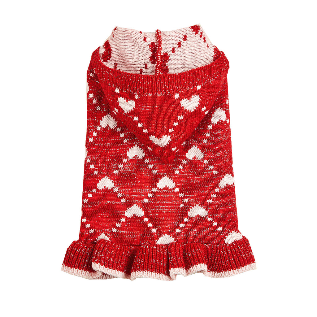 Small Dog Sweater Hoodies Dress Winter Knit Cute Clothing Heart Puppy Clothes