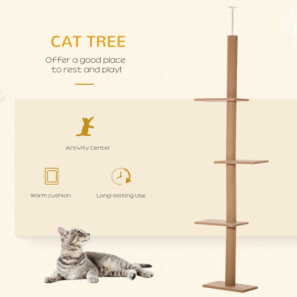 Floor-to-Ceiling Cat Tree Cat Climbing Tower with Sisal-Covered Scratching Posts Natural Cat Tree Activity Center for Kittens Cat Tower Furniture