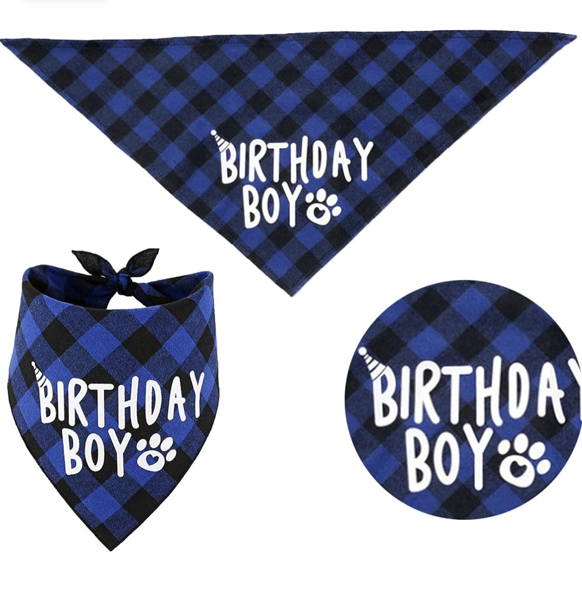 Dog Birthday Plaid Triangle Scarf Pet Saliva Towel Square