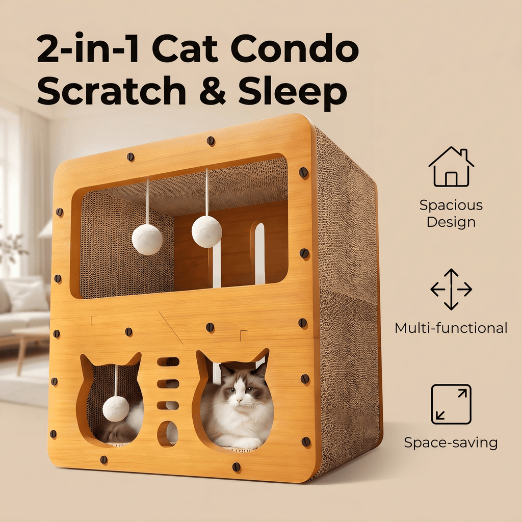 2 Styles Double Layer Cat Scratcher House Multifunctional Corrugated Paper Cat Nest Villa Large Space Cat Cave Bed With Hanging Ball Toy Wear