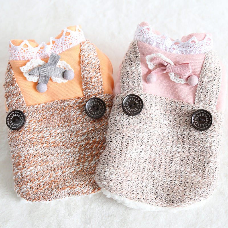 Lace Collar Round Buckle Suspenders Small Dog Clothes