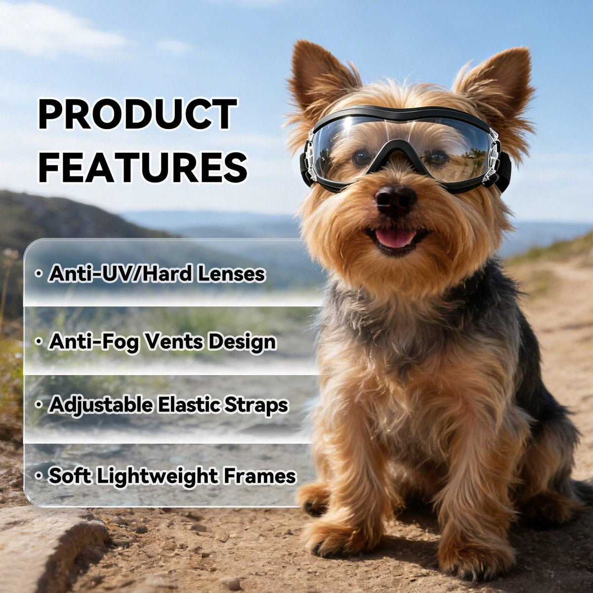 Clear Dog Goggles For Small Dogs, Protection Dog Sunglasses Small Breed, Driving Glasses For Dogs Stick Head Out Car Window, Windproof Dustproof
