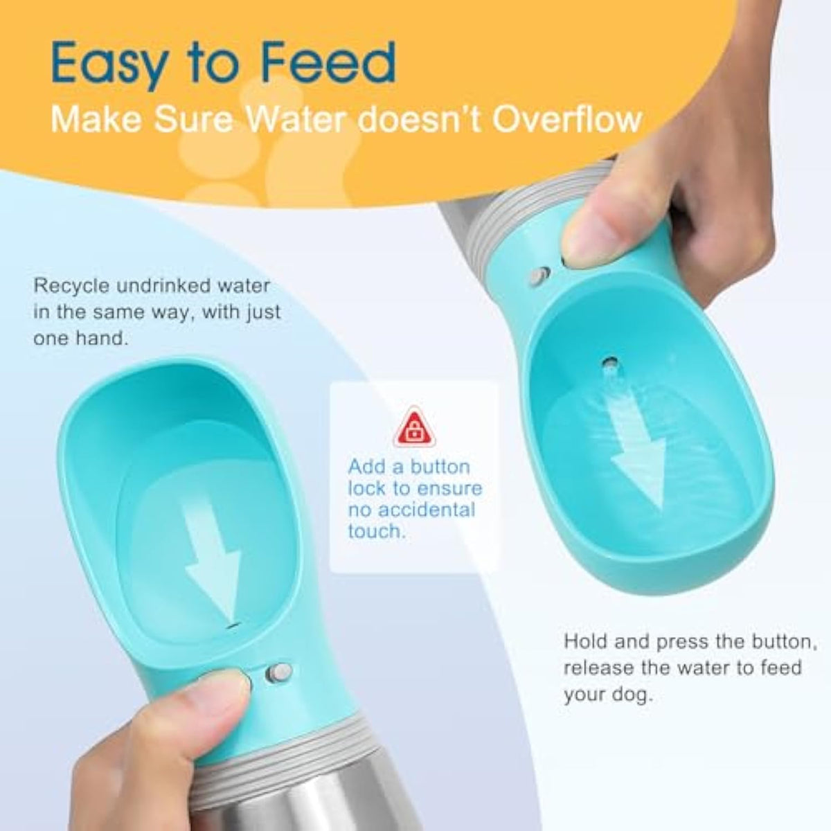 Portable Dog Water Bottle 700ml Stainless Steel Leak Proof Puppy Water Dispenser With Drinking Feeder For Pets Travel Walking Hiking And Outdoor