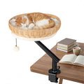 360 Rotatable Desktop Cat Bed Perch, 2-in-1 Workspace Cat Retreat With Jingling Ball Natural Black White