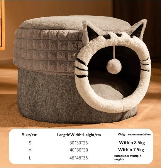Warm Enclosed Bed All-Season Safe Hideaway For Cats Small Pet Bed Winter Cat Bed