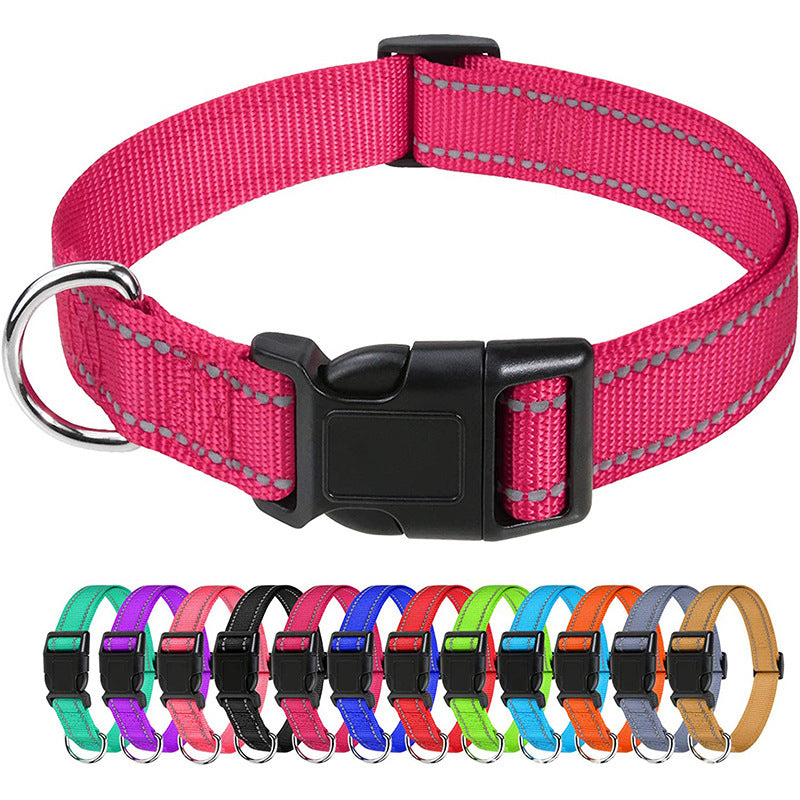 Basics Reflective Polyester Dog Collar, Adjustable Length, Quick-Release Buckle For Easy On Off