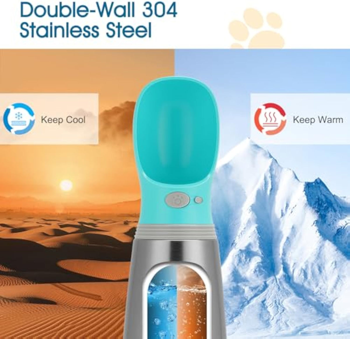 Portable Dog Water Bottle 700ml Stainless Steel Leak Proof Puppy Water Dispenser With Drinking Feeder For Pets Travel Walking Hiking And Outdoor