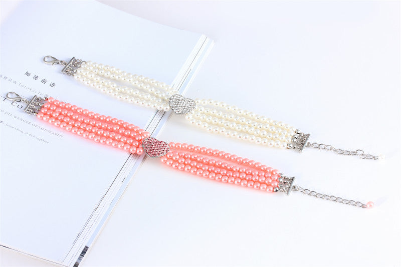 Four Rows Of Pearl Heart-shaped Pet Collar