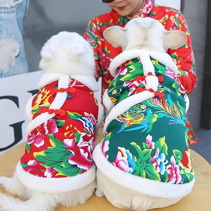 Puppy Clothes Winter New Year Northeast Big Flower Jacket Corgi Teddy Bear Pomeranian Pet Cat Padded Jacke