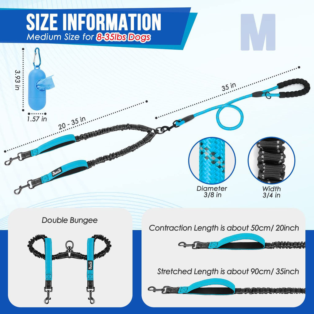 Double Dog Leash Anti-Escape Cushioning Comfortable 360 Rotating Heavy-Duty Reflective Traction Strap