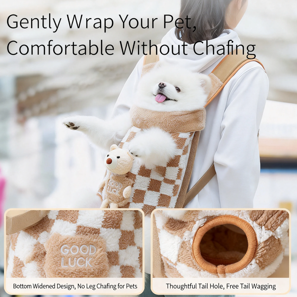 Fleece Pet Carrier Backpack For Small Dogs Cats, Front Facing Dog Carrier Bag With Ergonomic Support, Warm Plush Puppy Carrier With Wide Leg Openings