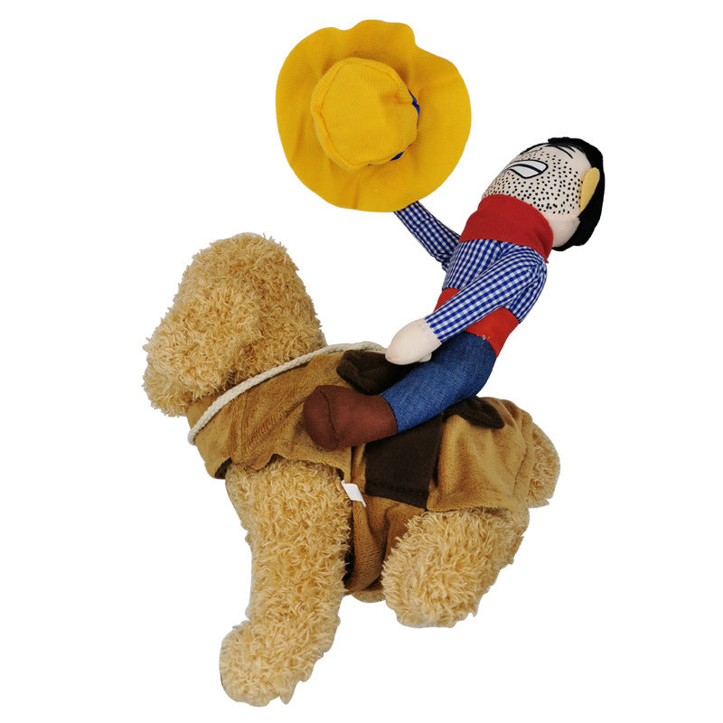 Cute And Funny Pet Dog Riding A Horse