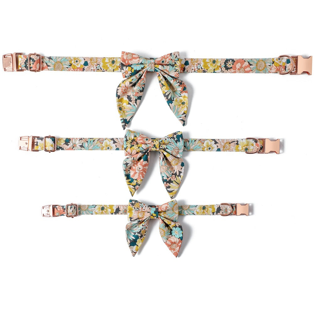 Floral Cotton Dog Collar Rose Buckle