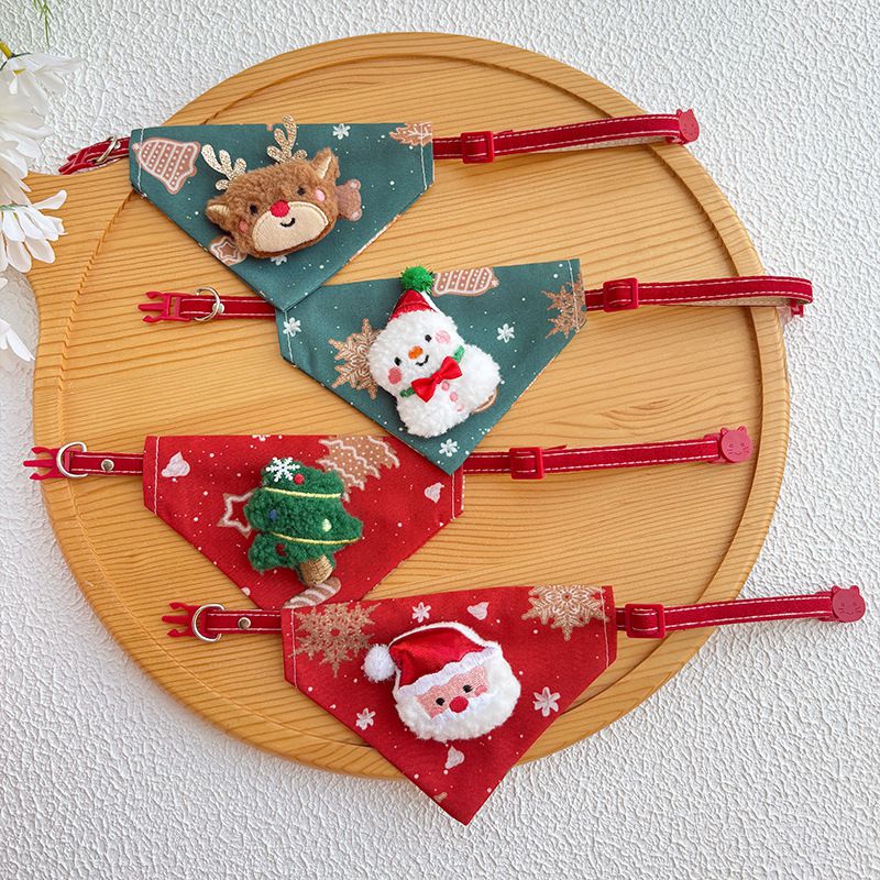 Christmas Pet Large Handkerchief Scarf, Red Santa Claus And Christmas Tree Pattern, One Size Suitable For All 9.06-15.75 Inches.Adjustable Festival