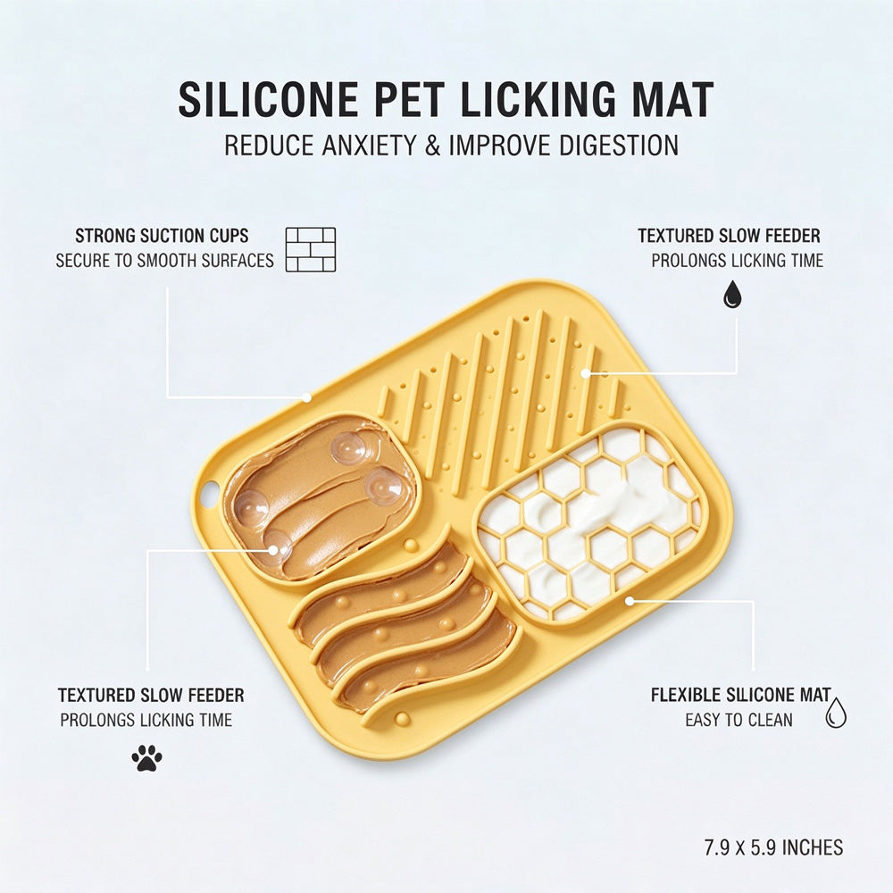 Silicone Pet Licking Mat, 4 Zones Slow Feeder Mat With Strong Suction Cups For Dogs & Cats, Anxiety Relief Lick Pad For Bathing, Grooming & Feeding