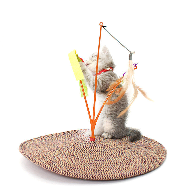 Italian Swing Tree Cotton Rope Cat Scratch Pad Feather Funny Cat Stick