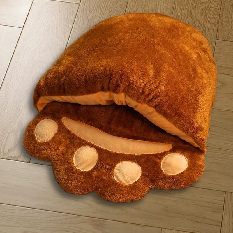 Winter Warm Cute Bear Paw Cat Bed Thickened House Semi-closed Cat Nest Large Space Washed Sleeping Bag Dog Pet Bed Pets Products
