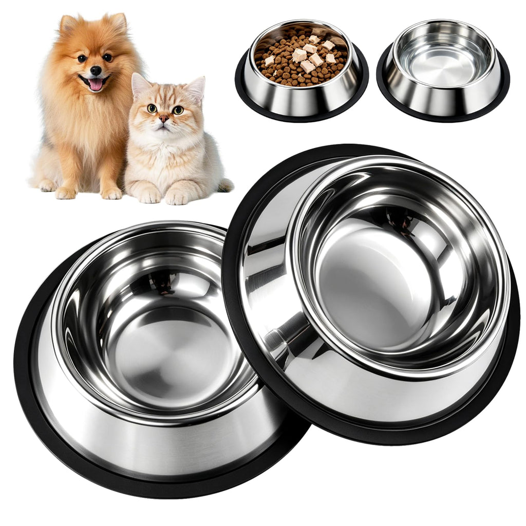 Stainless Steel Food Water Shallow Whisker Friendly Cat Pet Bowl Metal Dish,Removable Base,2-pack Set,12 FL OZ 350 Ml,Easily Clean,Dishwasher Safe,for