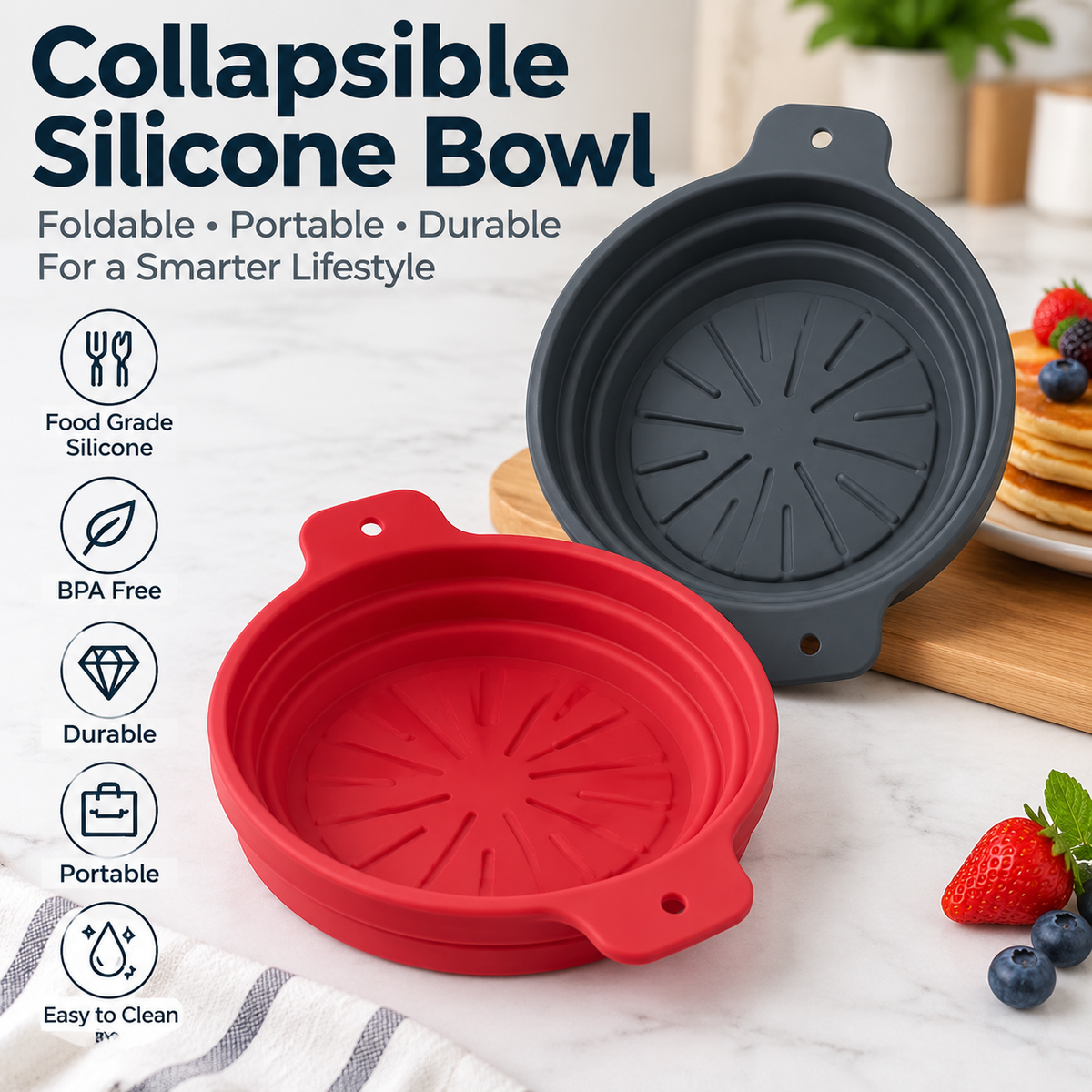Collapsible Silicone Bowl Portable Foldable Food Container Travel Camping Bowl