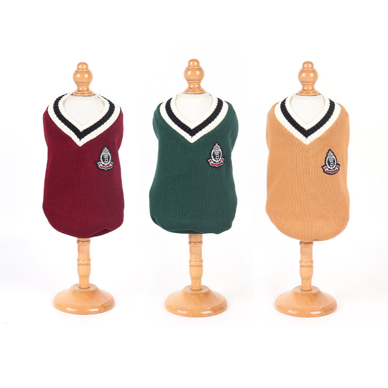Plush knitted Autumn Winter V-neck Vest Pet Clothing