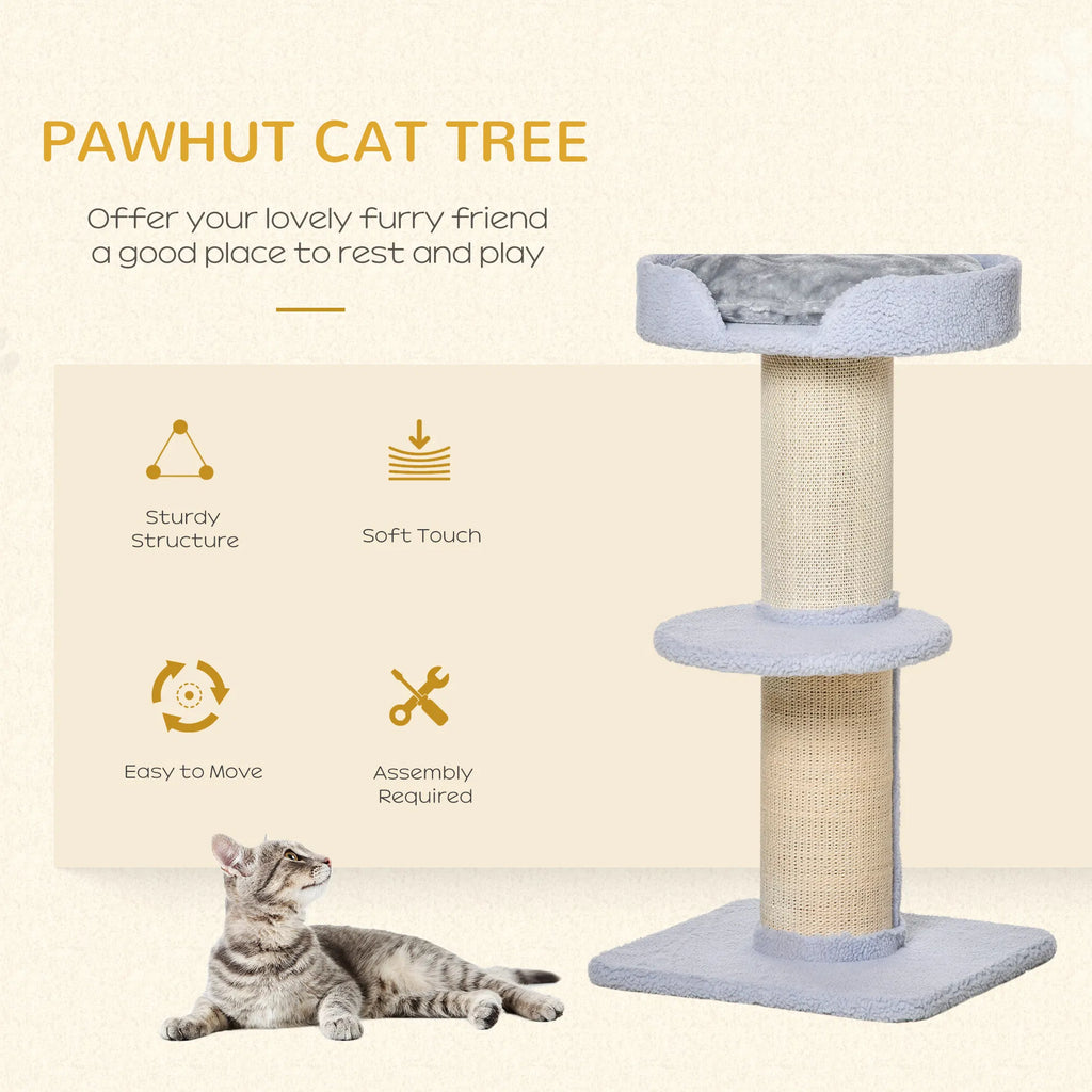 Cat Tree Kitty Tower with Sisal Mat Scratching Post, Cat Bed, Cushion, Perch, 18" x 18" x 36", Light Blue