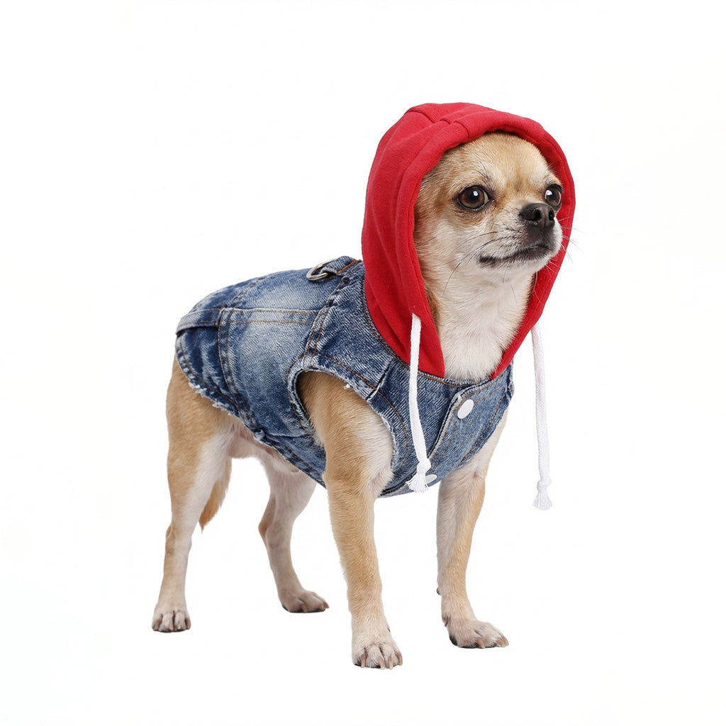 Red-Haired Hooded Denim Vest For Pets