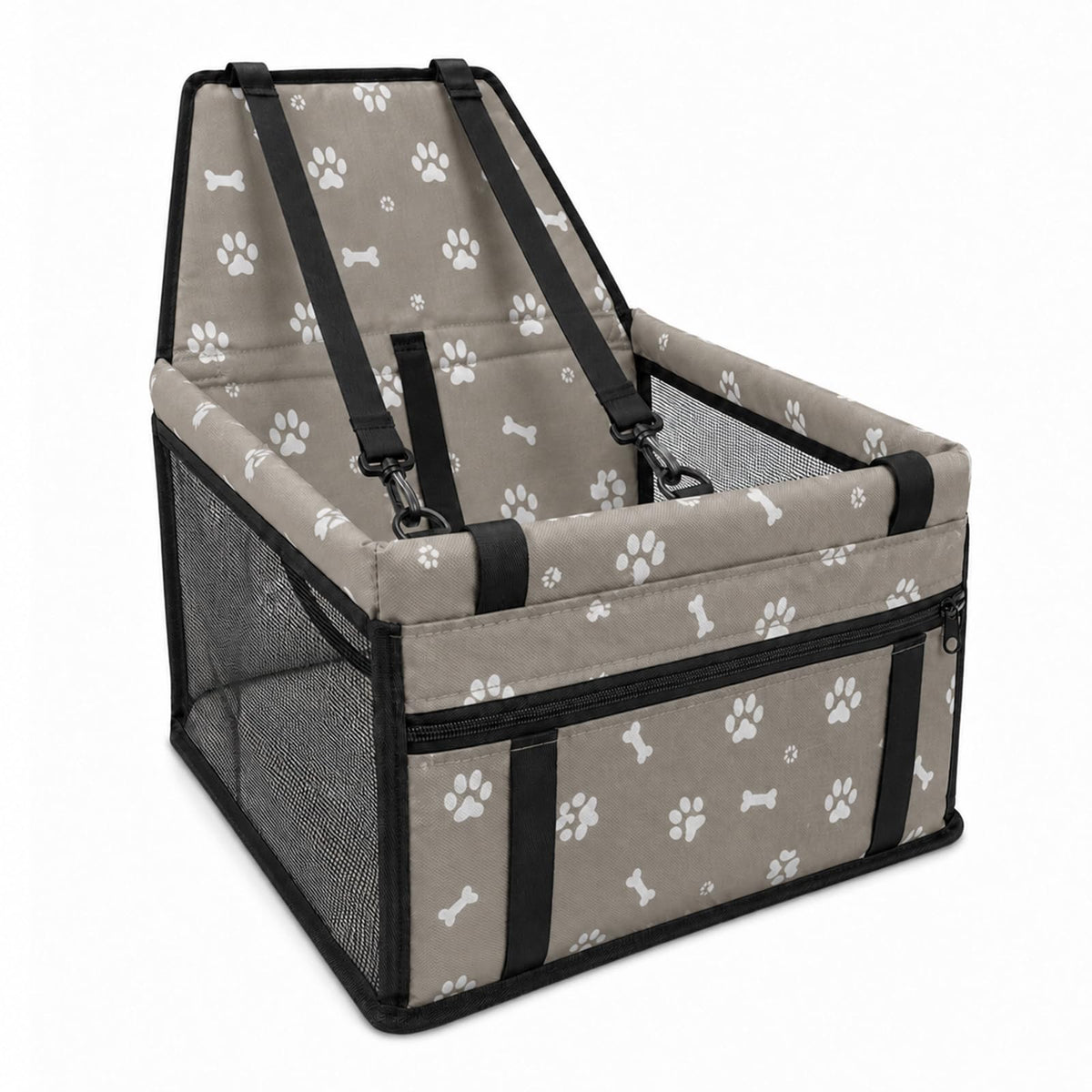 Pet Car Seat, Breathable Foldable Cat Dog Car Booster Seat With Safety Leash & Mesh Window, Waterproof Oxford Cloth Vehicle Travel Basket For Small