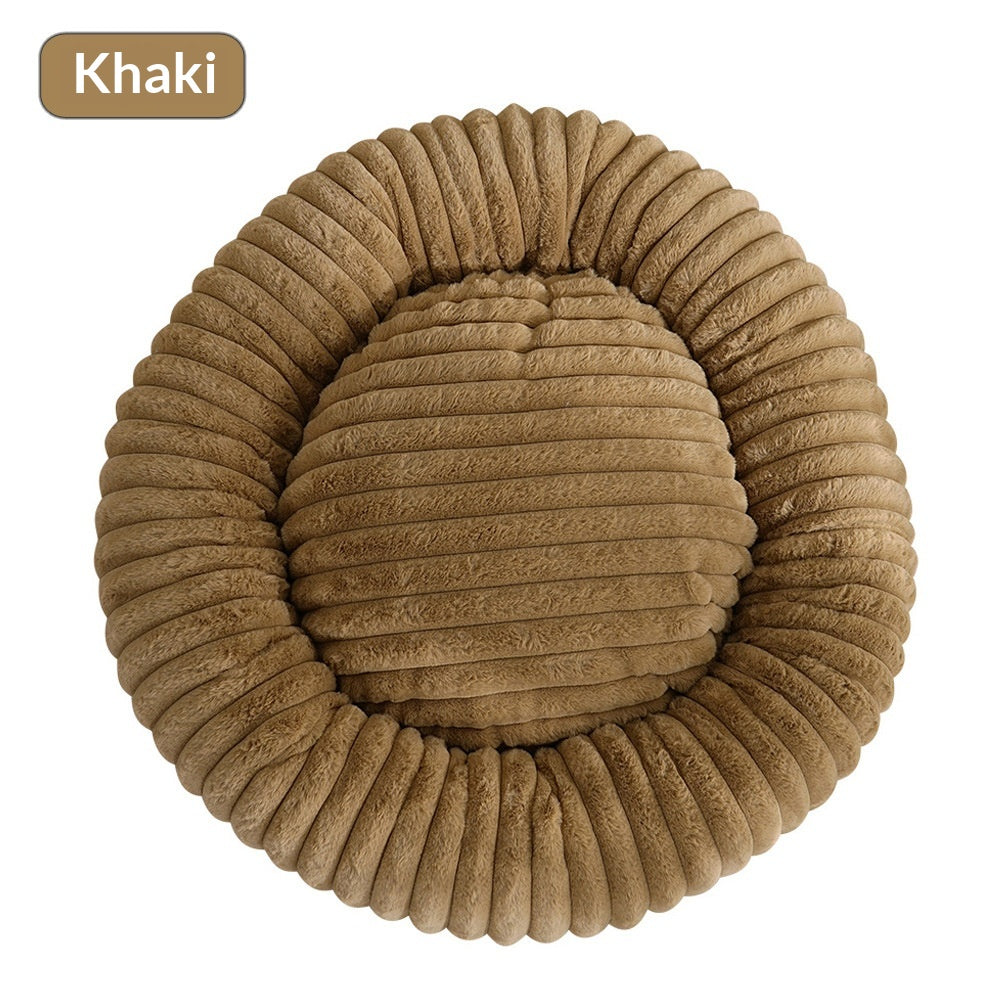 Round Soft And Comfortable Striped Plush Pet Mat