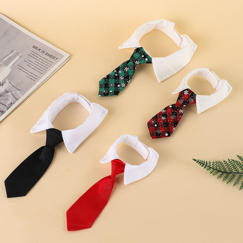 Christmas Dog Necktie, Adjustable Winter Snowflake Pattern Pet Tie Collar With Red Plaid For Small Medium Cat Dog Christmas Weddings Pet Tuxedo Outfit
