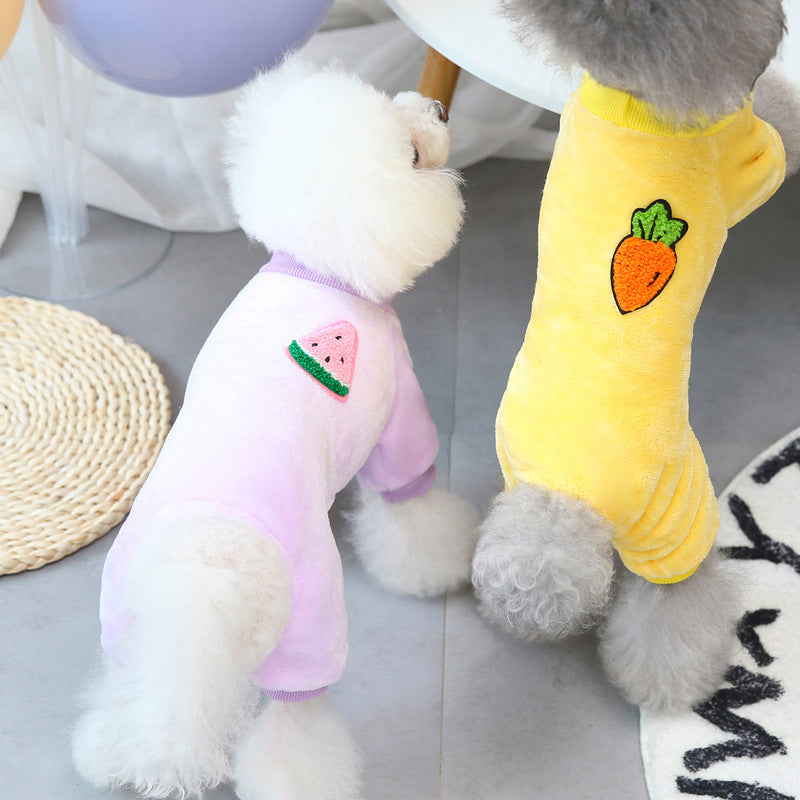 Autumn And Winter New Pet Clothing Pet Fruit Four-leg Coral Fleece Dog