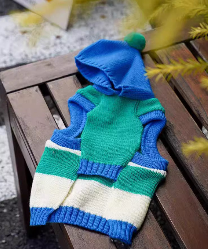 Striped Hooded Knitted Warm Pet Clothes