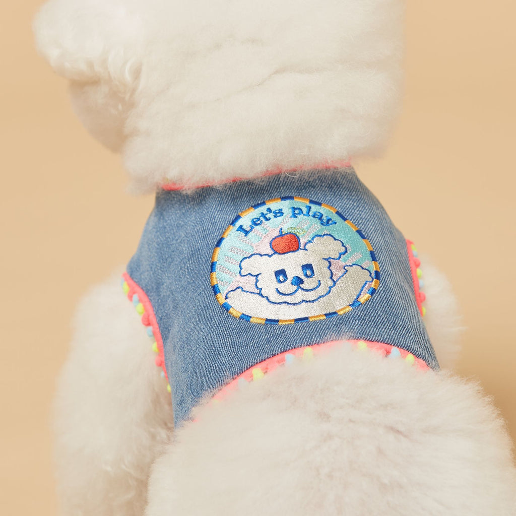 INS Style Korean Style Dark Denim Puppy Embroidery Breathable Four Seasons Chest Strap