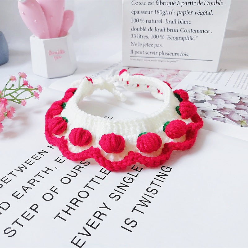 Pet Cat Dog Collar Strawberry Wool Knitted Bib