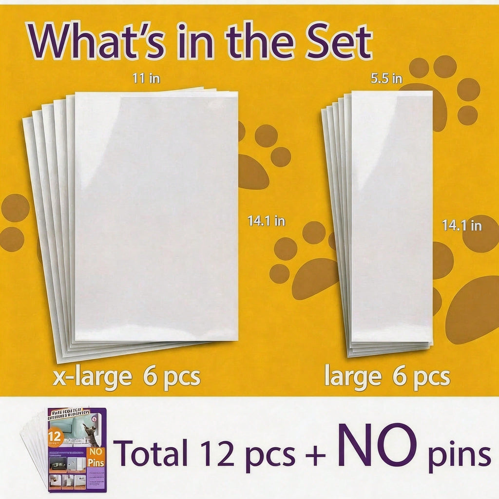 Anti Cat Scratch Protector 12 Pack, 6 Sheets Of 279 358mm And 6 Sheets Of 140 358mm, Single Side Couch Protector, Self Adhesive Cat Tape, Clear