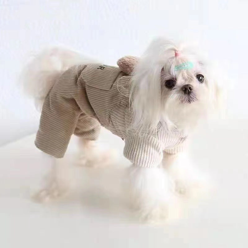 Pet Dog Fleece-lined Thick Style Milk Coffee Bear Four-legged Overalls